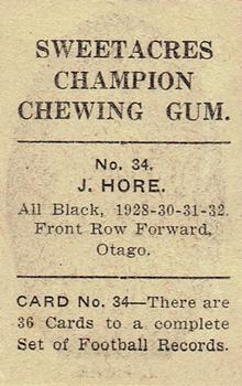 1930 Sweetacres Football Records #34 John Hore Back